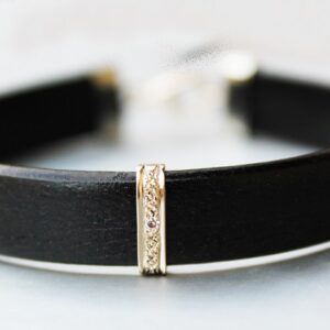 bracelet cuir noir or diamant Dominique